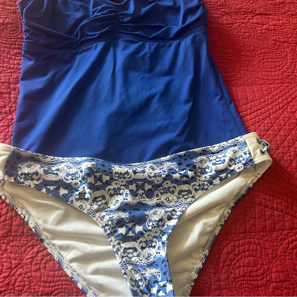 MINKPINK Blue and White Patterned Swimsuit